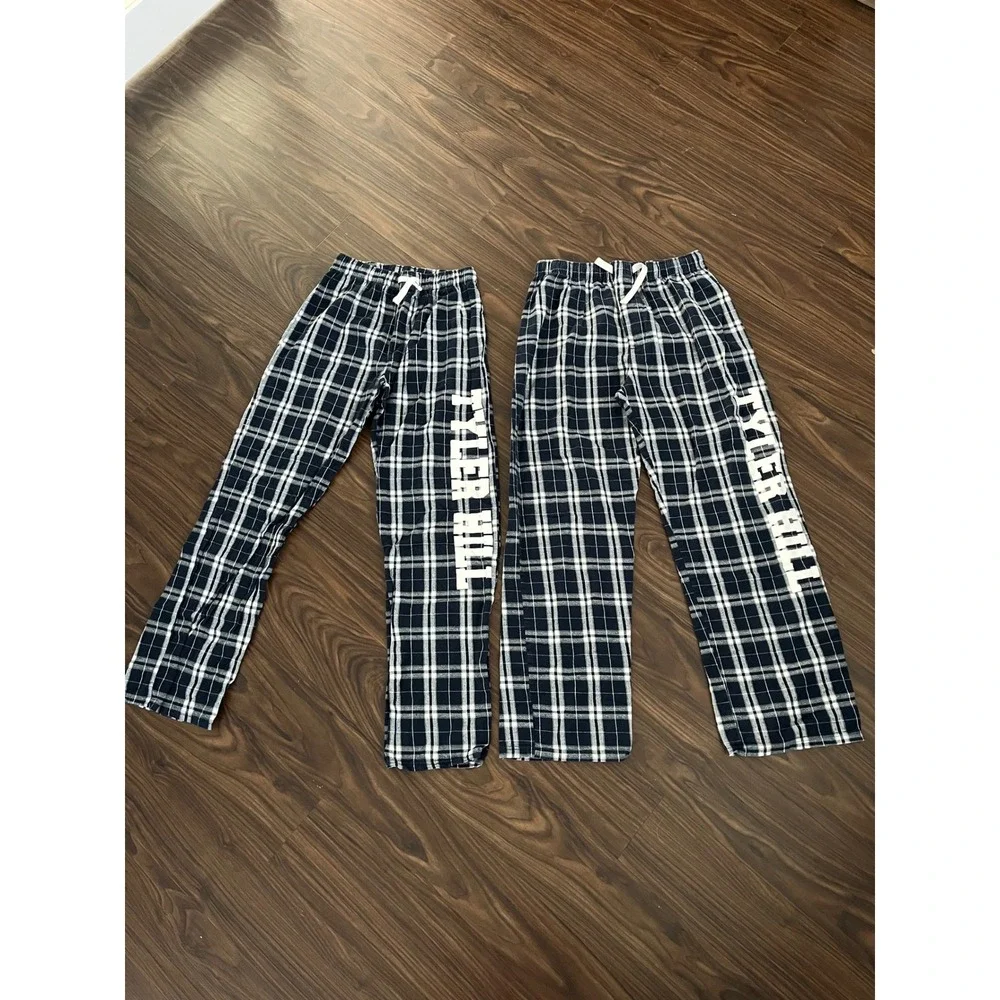Tyler Hill Camp Pajama‎ Pants Navy White Plaid Flannel Lounge Bottoms 2 Pairs